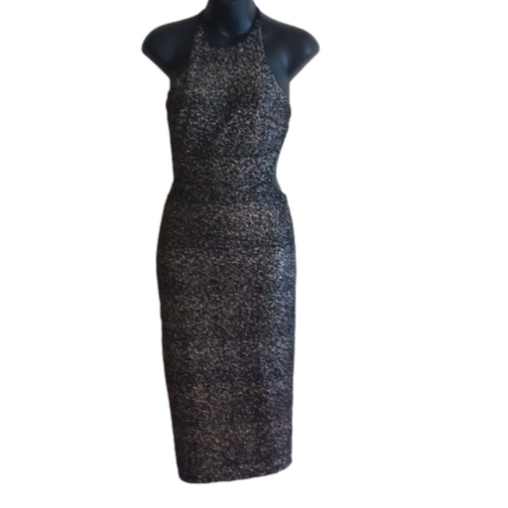 𝅺Soprano cut out zip up sparkly black midi dress! Y2K. Size Medium.